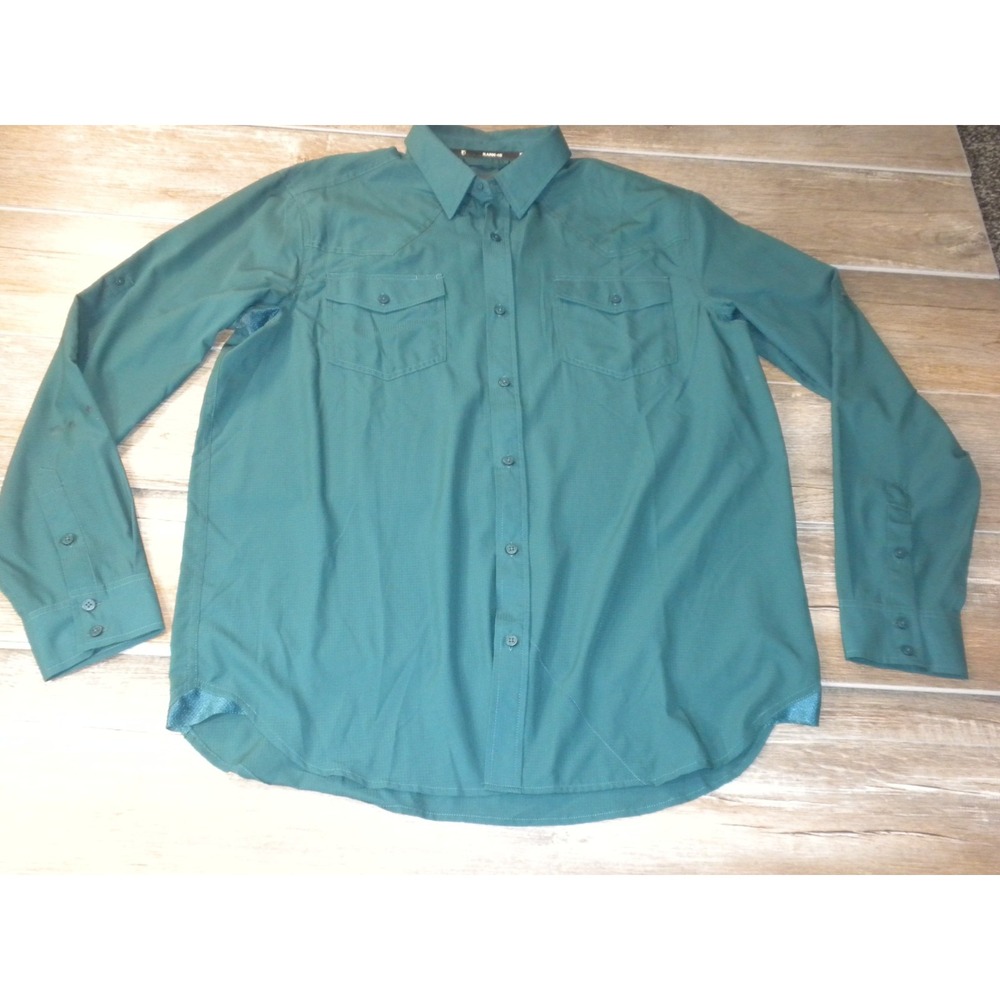 Rank 45 Shirt Mens M Green Roughie Tech Western Performance Ranchwear Cowboy